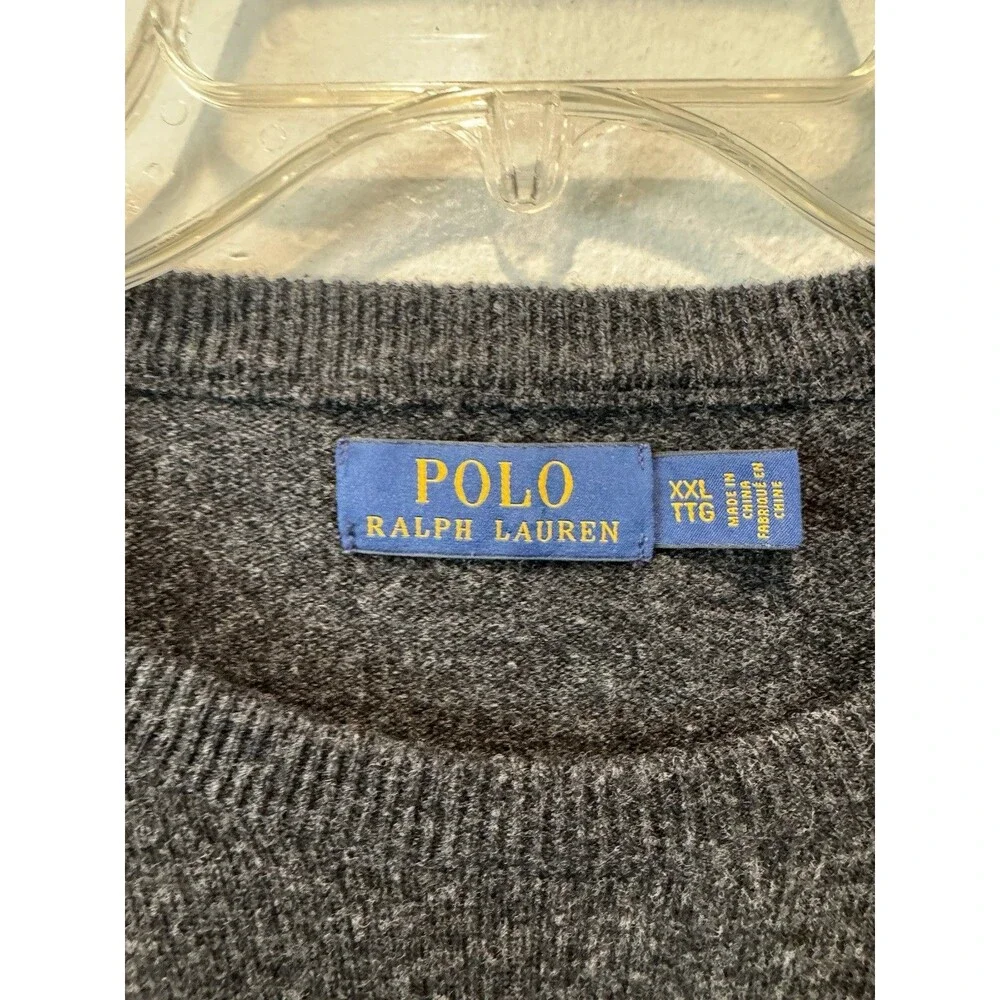 Polo Ralph Lauren Mens XXL Grey Italian Yarn Merino Wool Crew Neck Sweater Pony